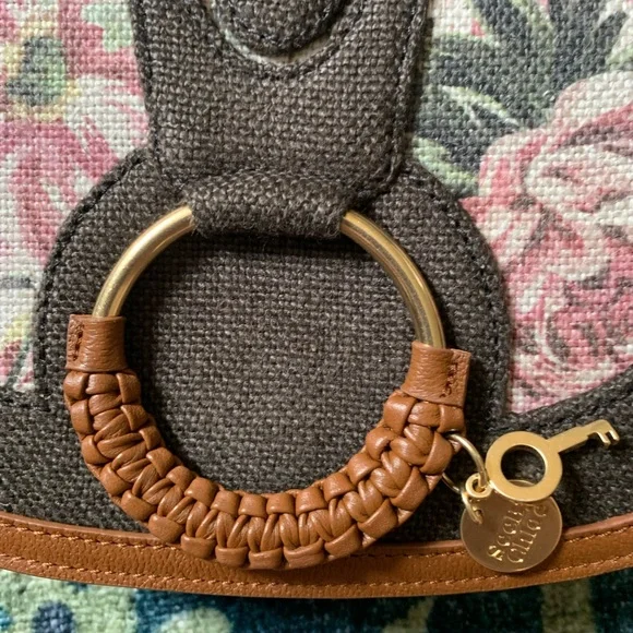 See By Chloe Floral Brown Linen and Leather Crossbody Accordion Bag - Picture 2 of 10